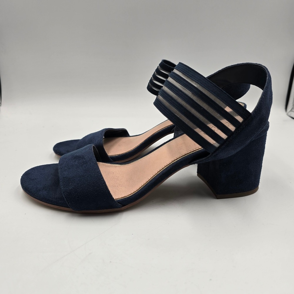 Lauren Blackwell Sandals Womens 8 Hannah Navy Blue Block Heel Mesh Strappy EUC